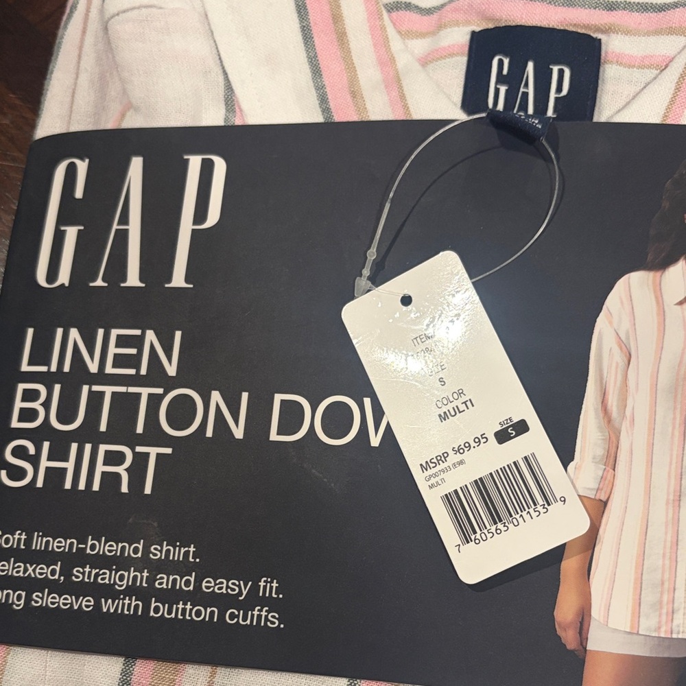 GAP Striped Linen Shirt - Pink and White - Picture 2 of 2
